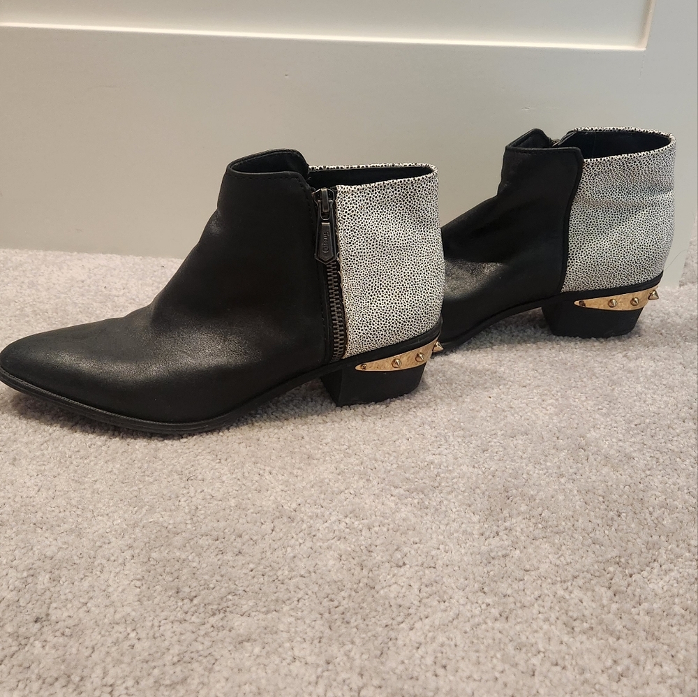 Circus By Sam Edelman Black & White Ankle Boots With Gold Studded Heel